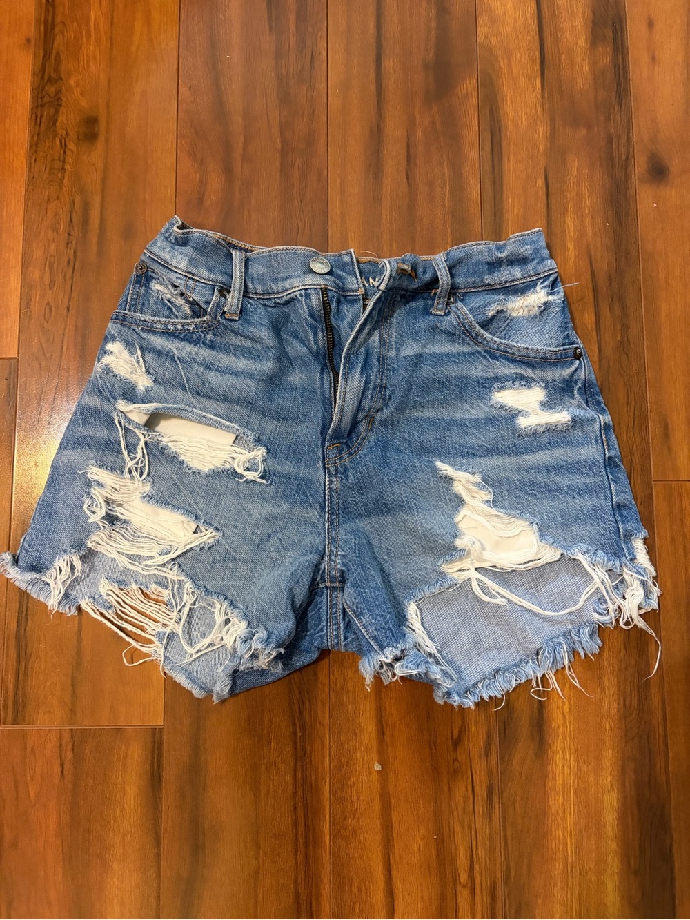 American Eagle Outfitters Light Blue Distressed High-Rise Jean Shorts